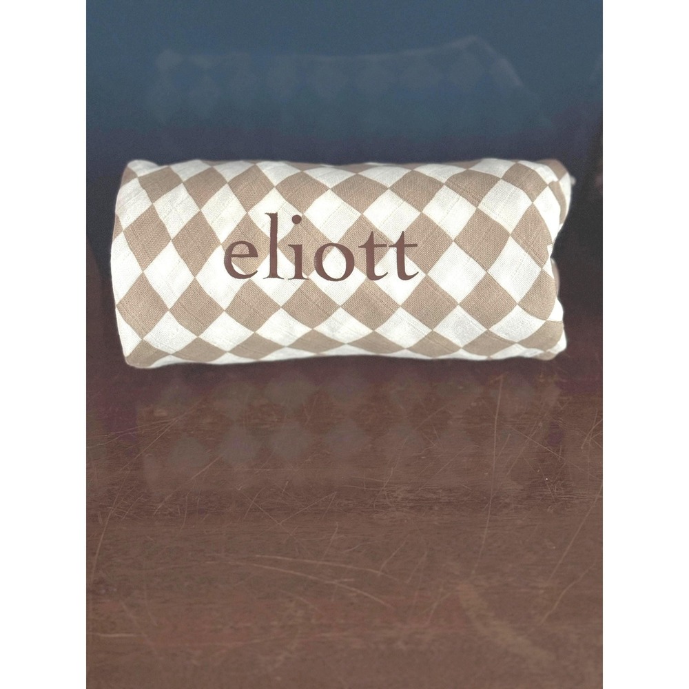 Personalized Infant Bamboo Swaddle Blanket in Coffee Checkered pattern